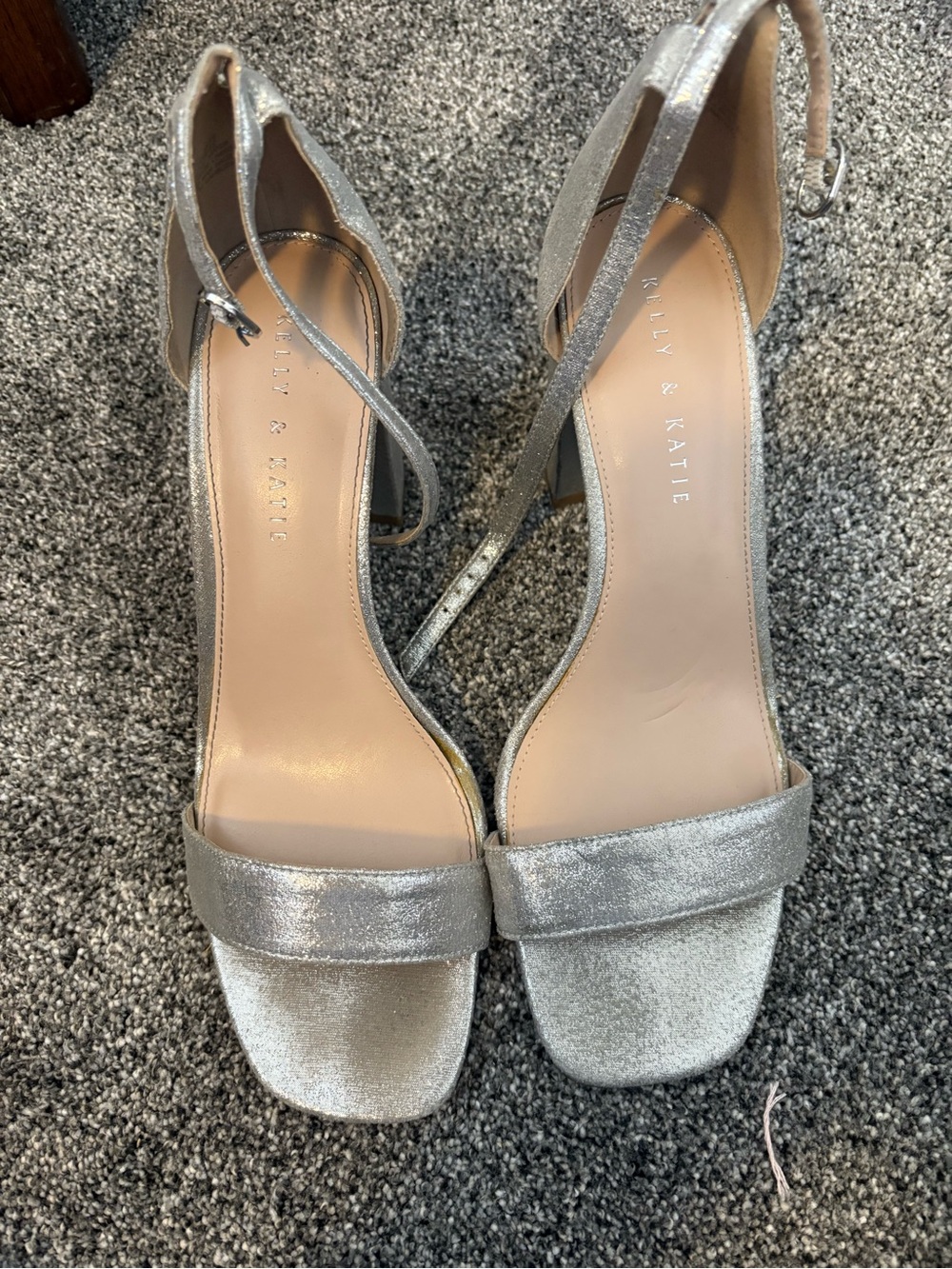 Kelly & Katie Silver Velvet Open-Toe Ankle-Strap Heels